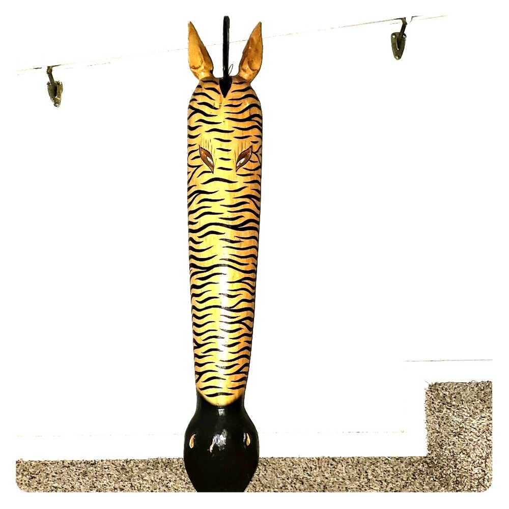 Carved wood zebra wall art